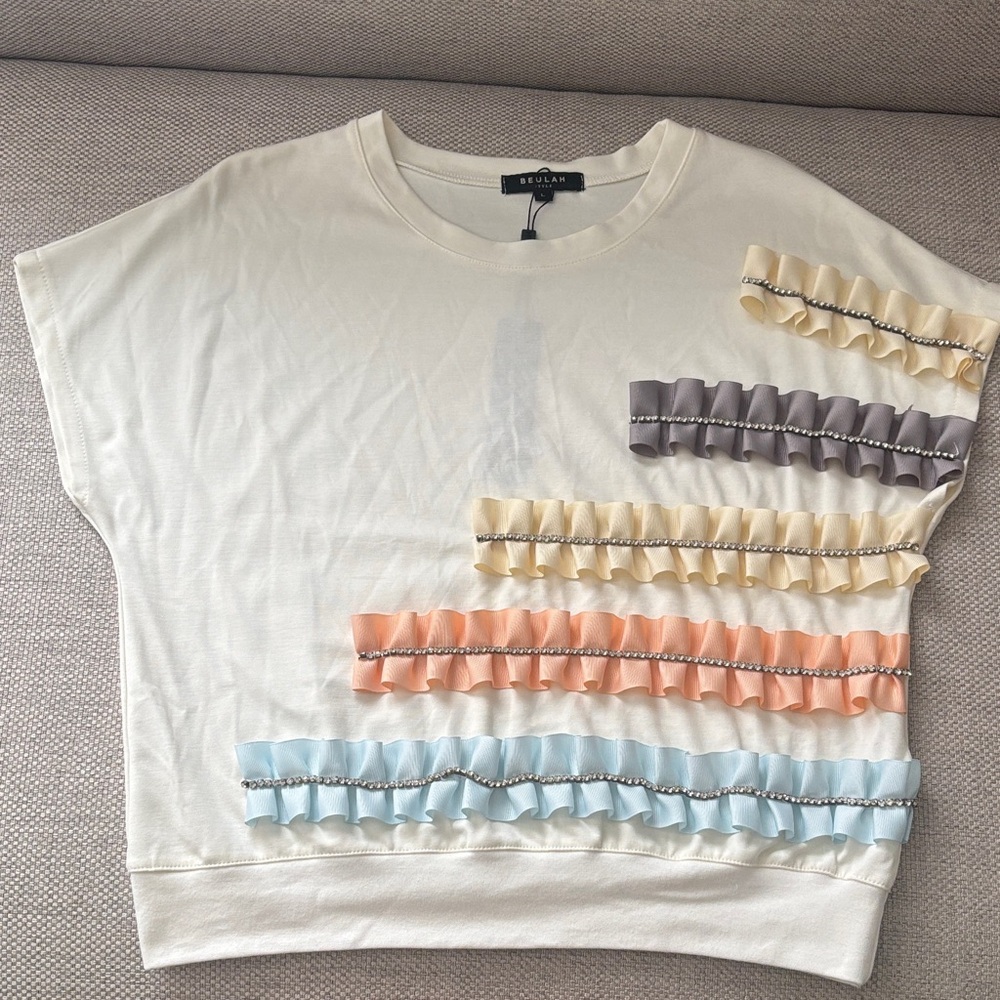 Beulah Short Sleeve Top with Ruffle Accents (New)